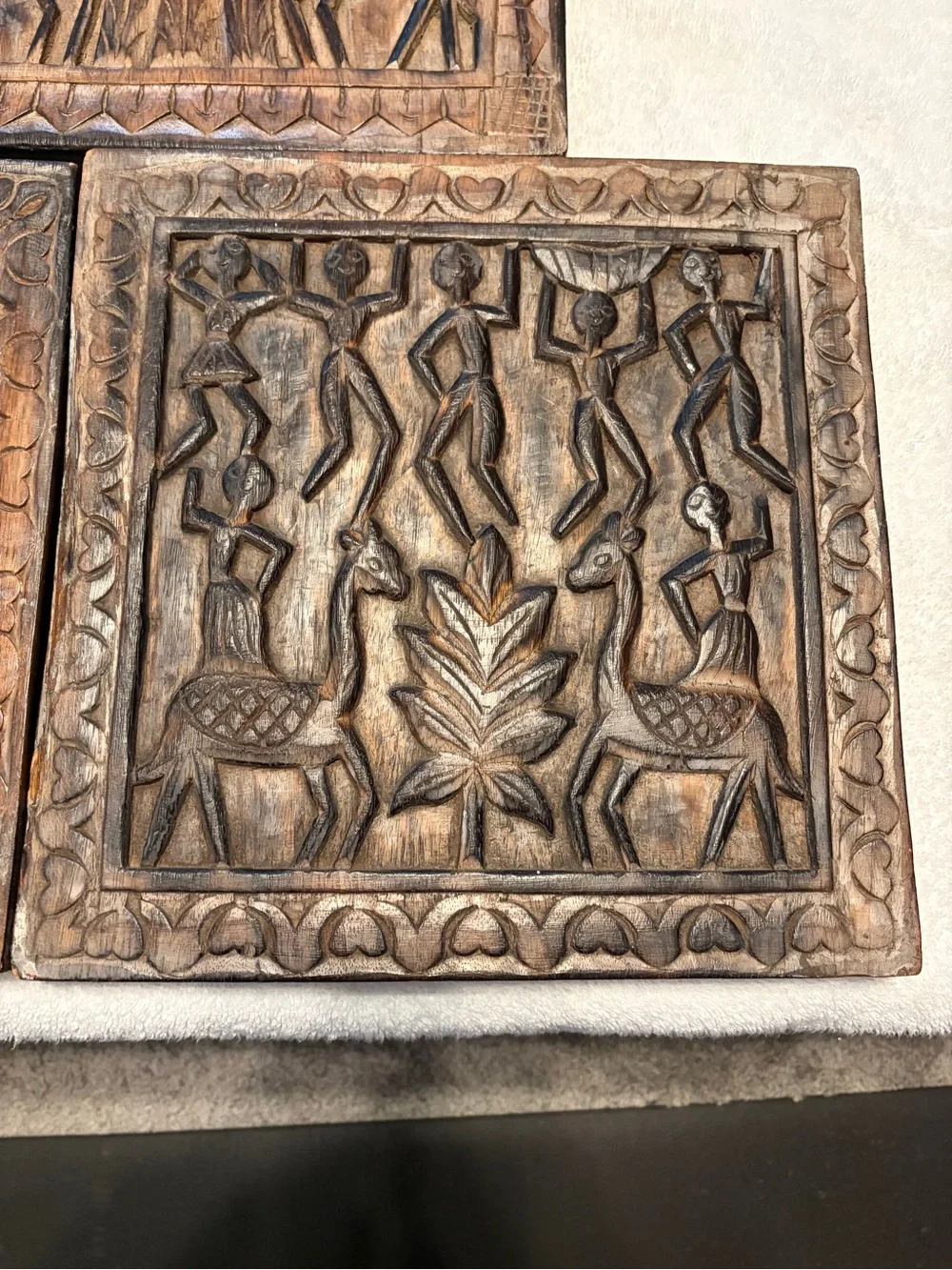 Custom Hand-Carved Tribal Wood Wall Plaques – Rustic Home Wall Decor Set